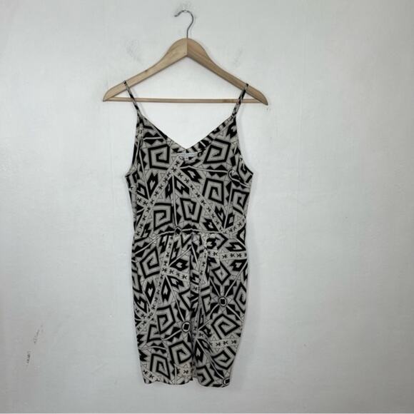 Amanda Uprichard Black White Geometric Silk Spaghetti Strap Mini Dress Size S - Picture 1 of 10